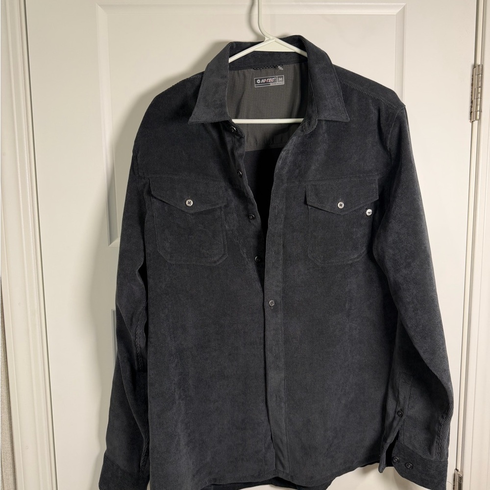 HI-TEC Corduroy Long Sleeve Button Up Black Men's Medium Shirt Y2K Style‎